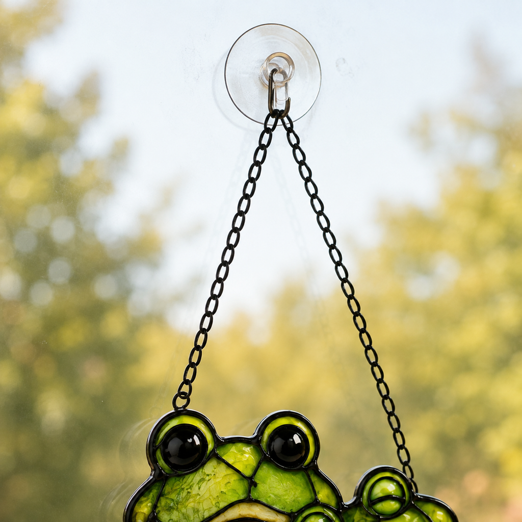 Frog Couple on Mushroom Holographic Acrylic Suncatcher