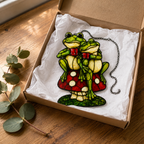 Frog Couple on Mushroom Holographic Acrylic Suncatcher