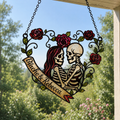 Personalized Skeleton Couple Rose Heart Holographic Acrylic Suncatcher