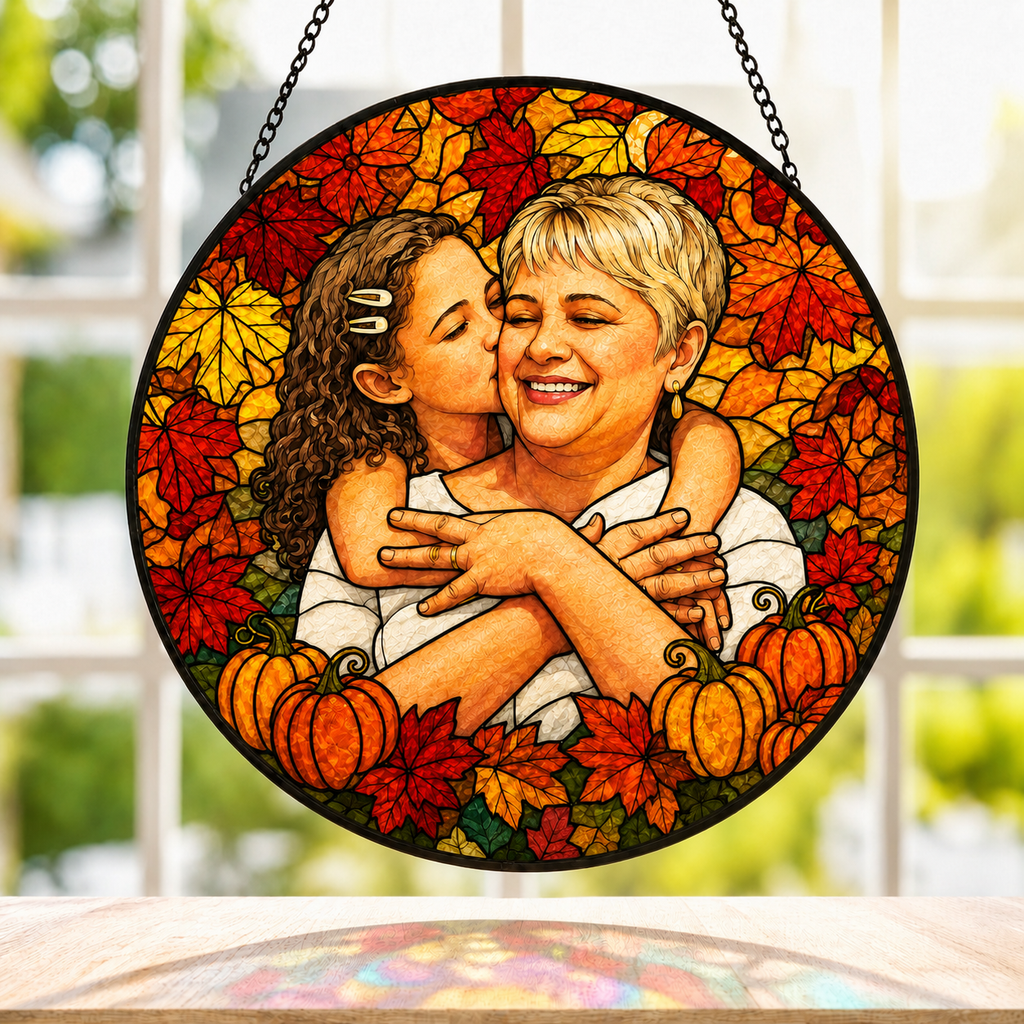 Personalized Autumn Leaves Photo Stained Glass Suncatcher