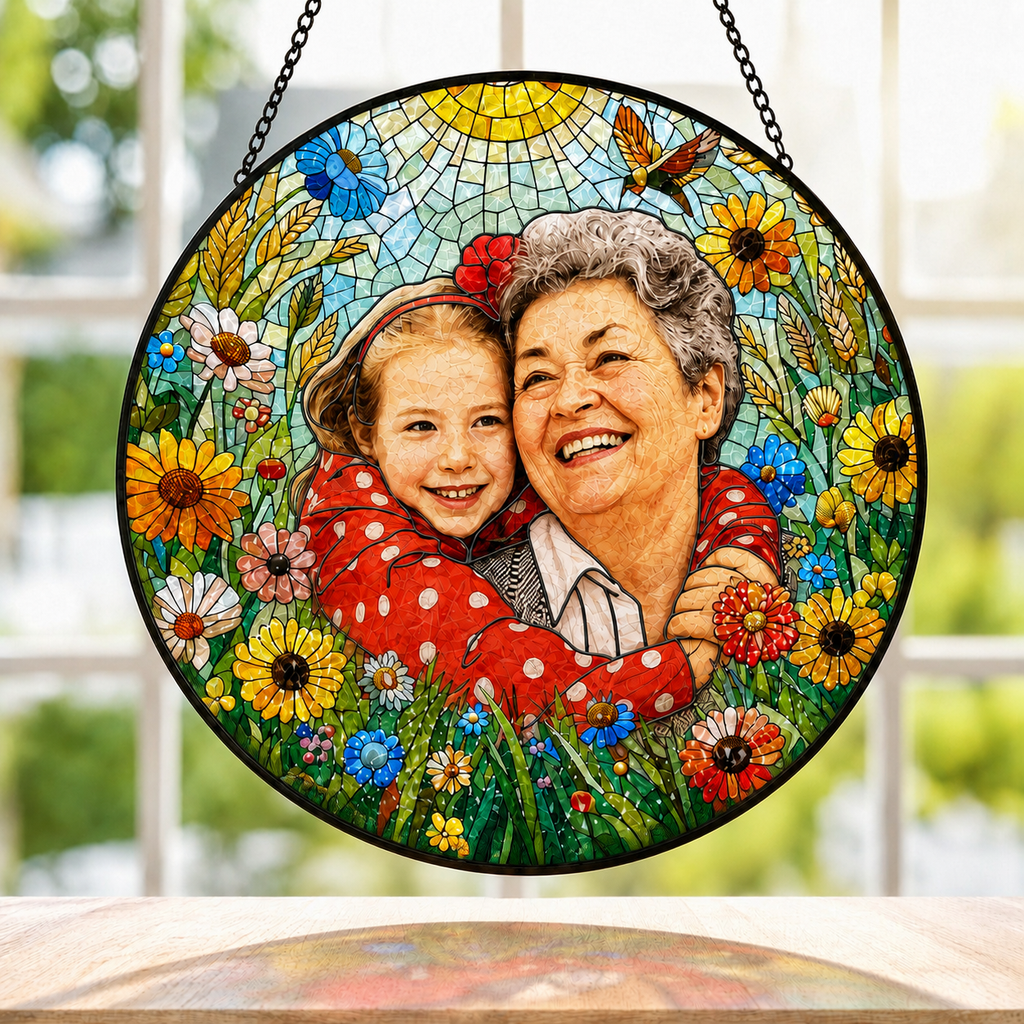Personalized Sunlit Meadow Photo Stained Glass Suncatcher