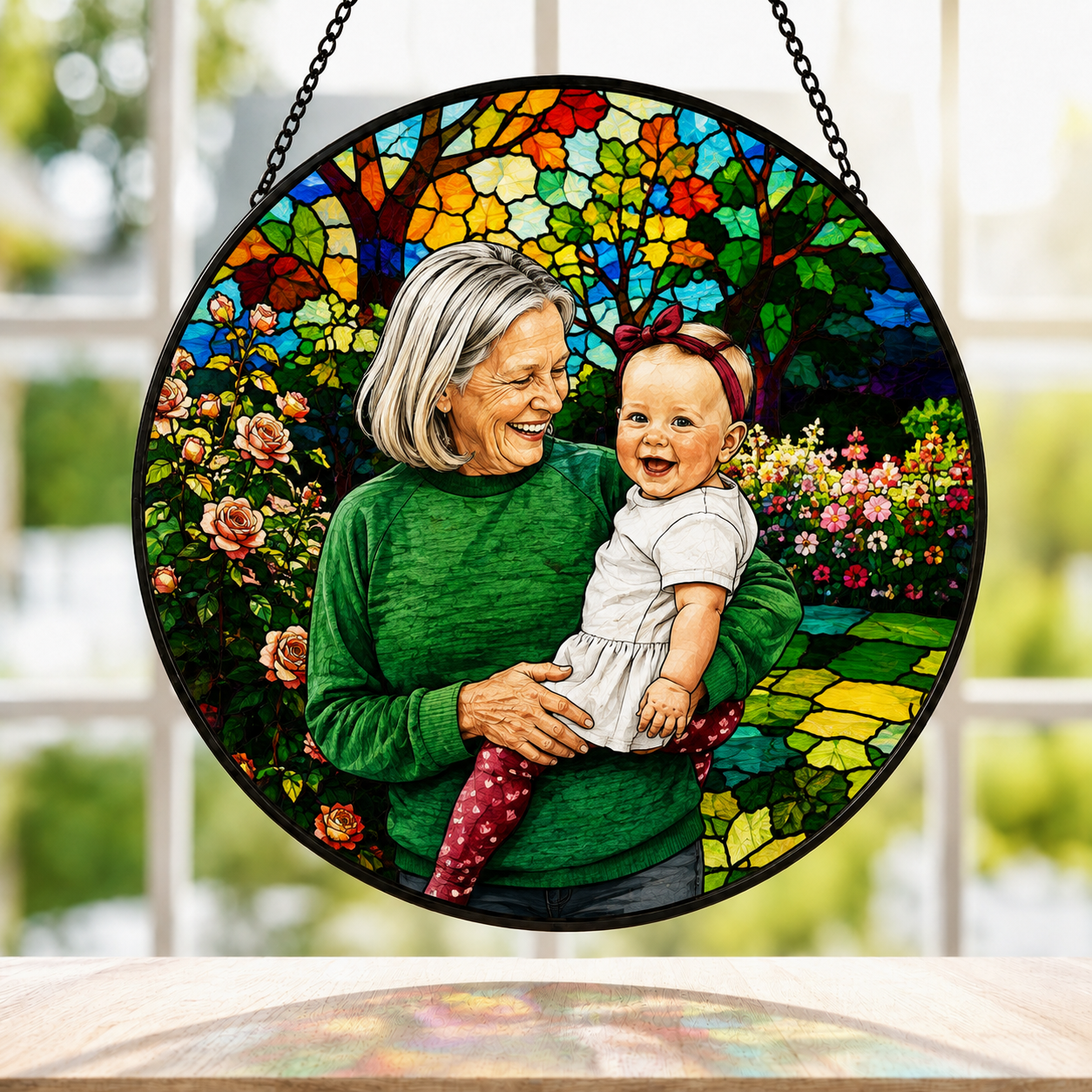 Personalized Rose Garden Photo Stained Glass Suncatcher