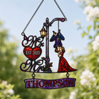 Personalized Family Name Mr & Mrs Couple Lamppost Holographic Acrylic Suncatcher