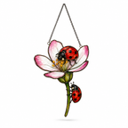 Two Ladybugs & Pink Blossom Holographic Acrylic Suncatcher