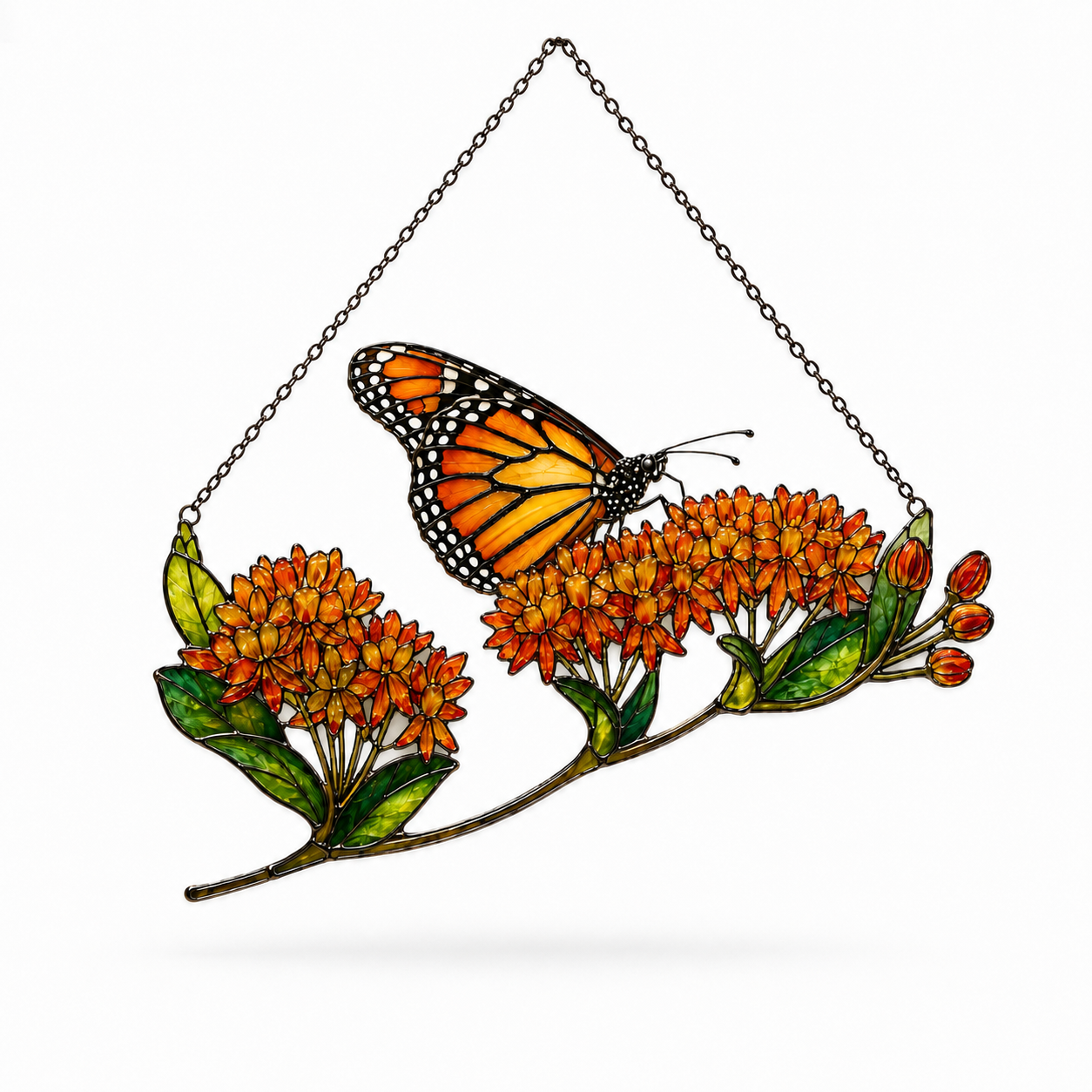 Monarch Butterfly & Orange Milkweed Holographic Acrylic Suncatcher