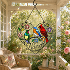 Personalized Grandma Birds & Heart Holographic Acrylic Suncatcher