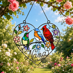 Personalized Grandma Birds & Heart Holographic Acrylic Suncatcher