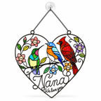 Personalized Grandma Birds & Heart Holographic Acrylic Suncatcher