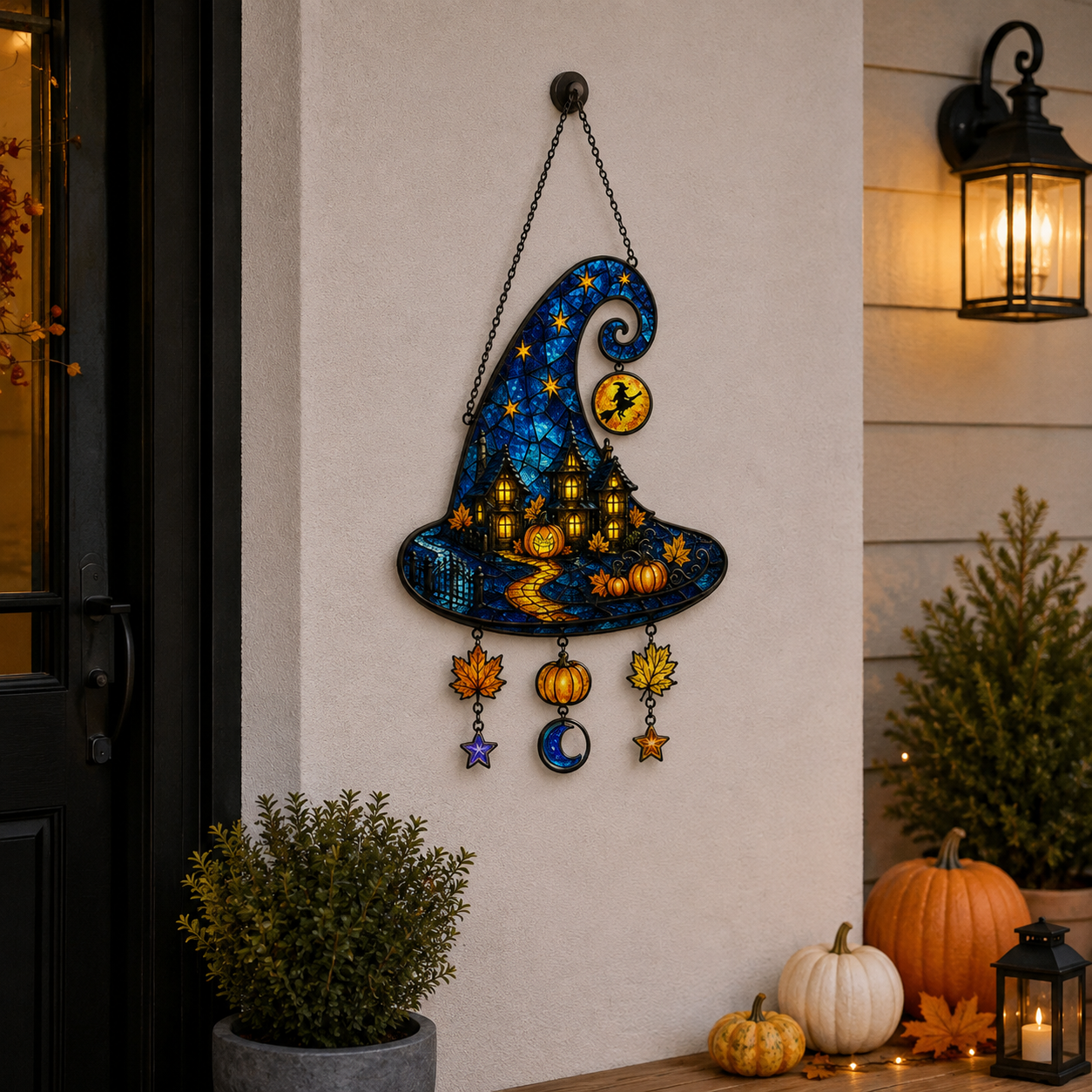 Witch Hat Haunted House & Pumpkin Holographic Acrylic Suncatcher
