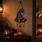 Witch Hat Haunted House & Pumpkin Holographic Acrylic Suncatcher