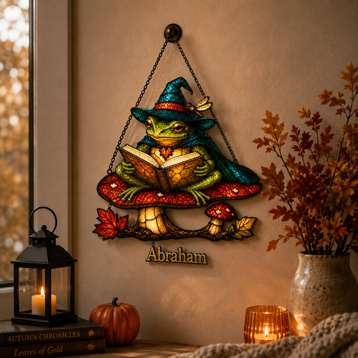 Witch Hat Frog on Mushroom Holographic Acrylic Suncatcher