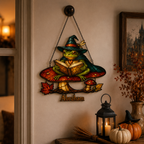 Witch Hat Frog on Mushroom Holographic Acrylic Suncatcher