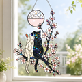 Cat Couple & Cherry Blossom Moon Holographic Acrylic Suncatcher