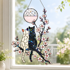 Cat Couple & Cherry Blossom Moon Holographic Acrylic Suncatcher
