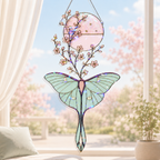 Luna Moth & Cherry Blossom Moon Holographic Acrylic Suncatcher