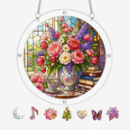 Peony &amp; Larkspur Acrylic Puzzle Suncatcher
