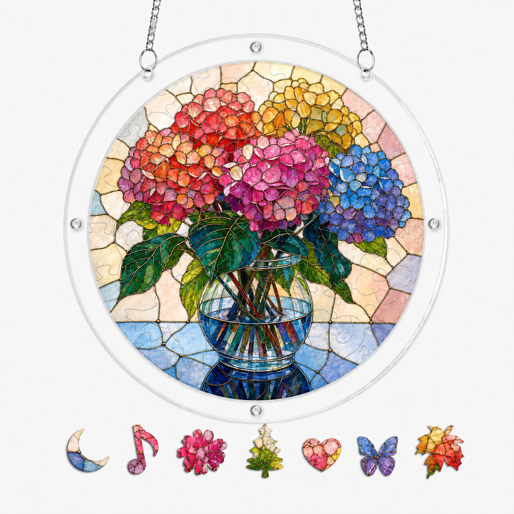 Blushing Hydrangea Acrylic Puzzle Suncatcher