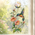 Hummingbird & Trumpet Flower Pearl Moon Holographic Acrylic Suncatcher
