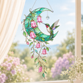 Hummingbird Teal Crescent Moon Holographic Acrylic Suncatcher with Crystal