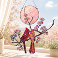 Cardinal Couple & Cherry Blossom Moon Holographic Acrylic Suncatcher