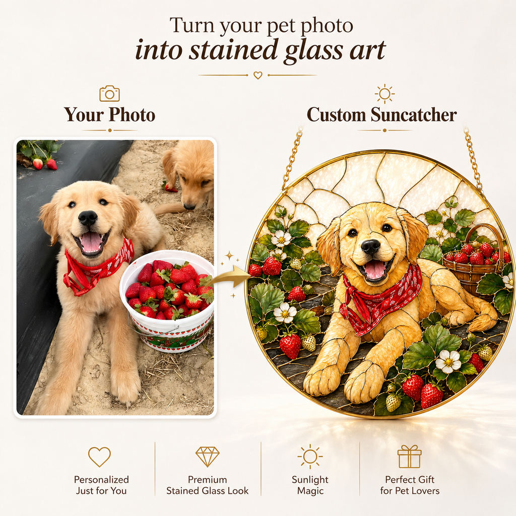 Personalized Strawberry Dog Suncatcher