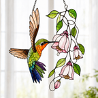 Hummingbird & Pink Fuchsia Flowers Holographic Acrylic Suncatcher