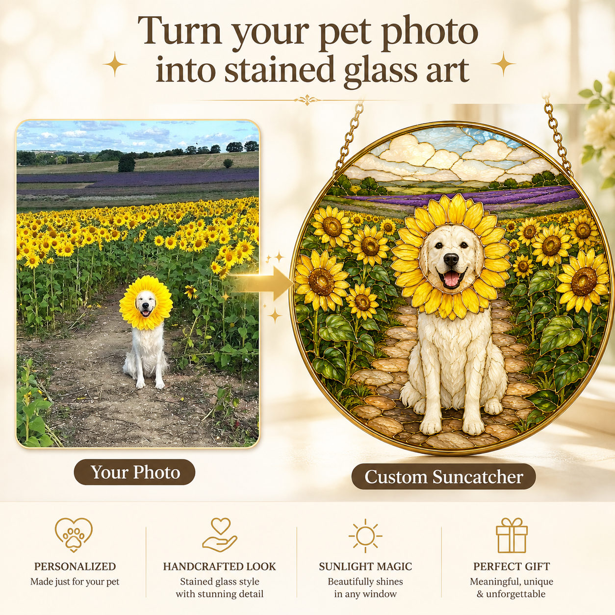 Personalized Sunflower Dog Suncatcher