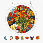 Cottage Red Poppy Acrylic Puzzle Suncatcher