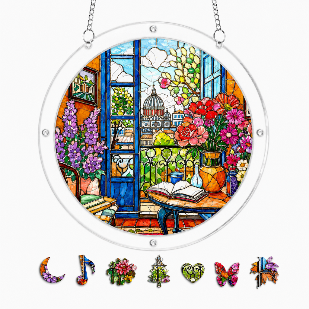 Floral Garden Window Acrylic Puzzle Suncatcher
