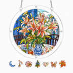 Pink Stargazer Lily Acrylic Puzzle Suncatcher