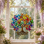 Rainbow Butterfly Tree of Life Holographic Acrylic Suncatcher