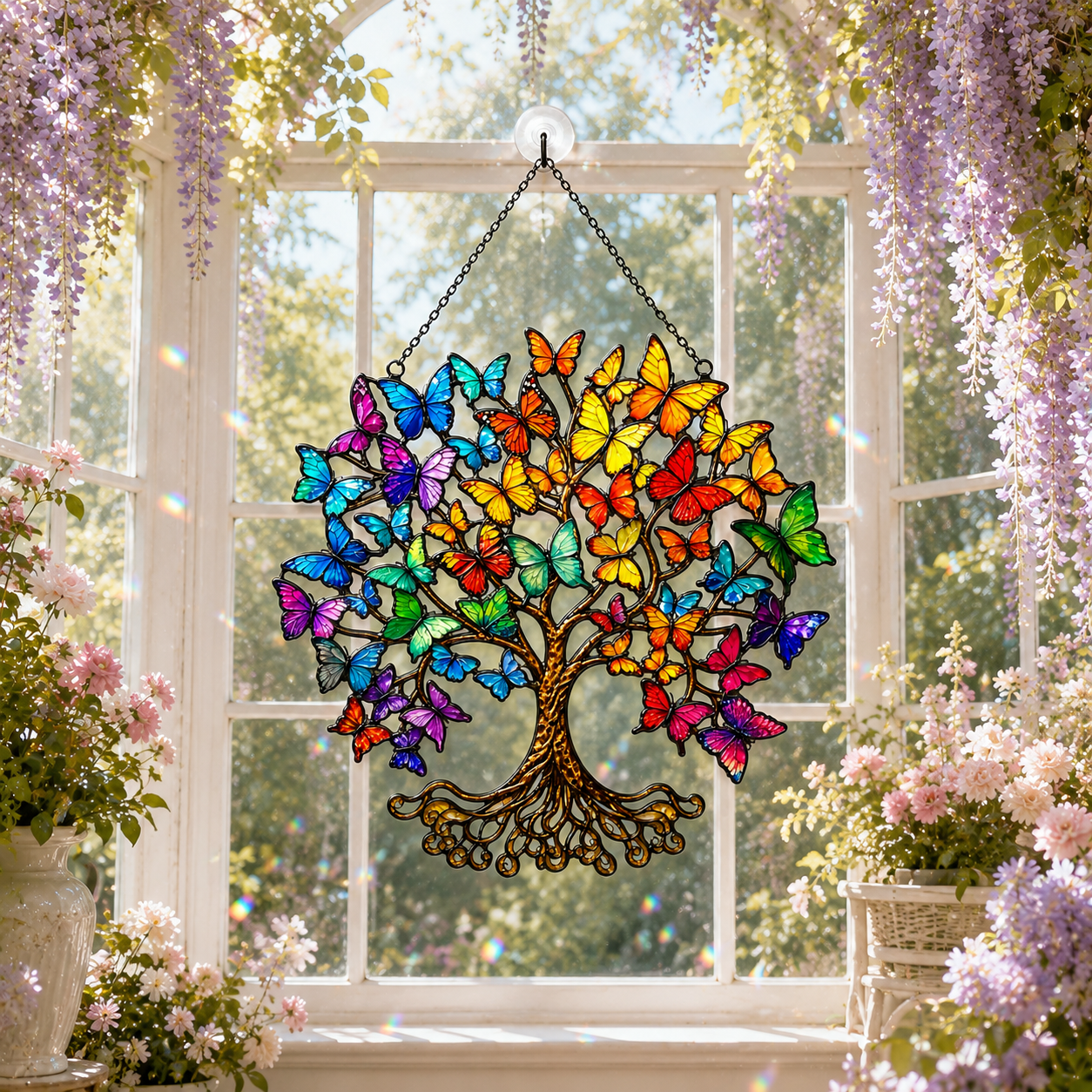 Rainbow Butterfly Tree of Life Holographic Acrylic Suncatcher