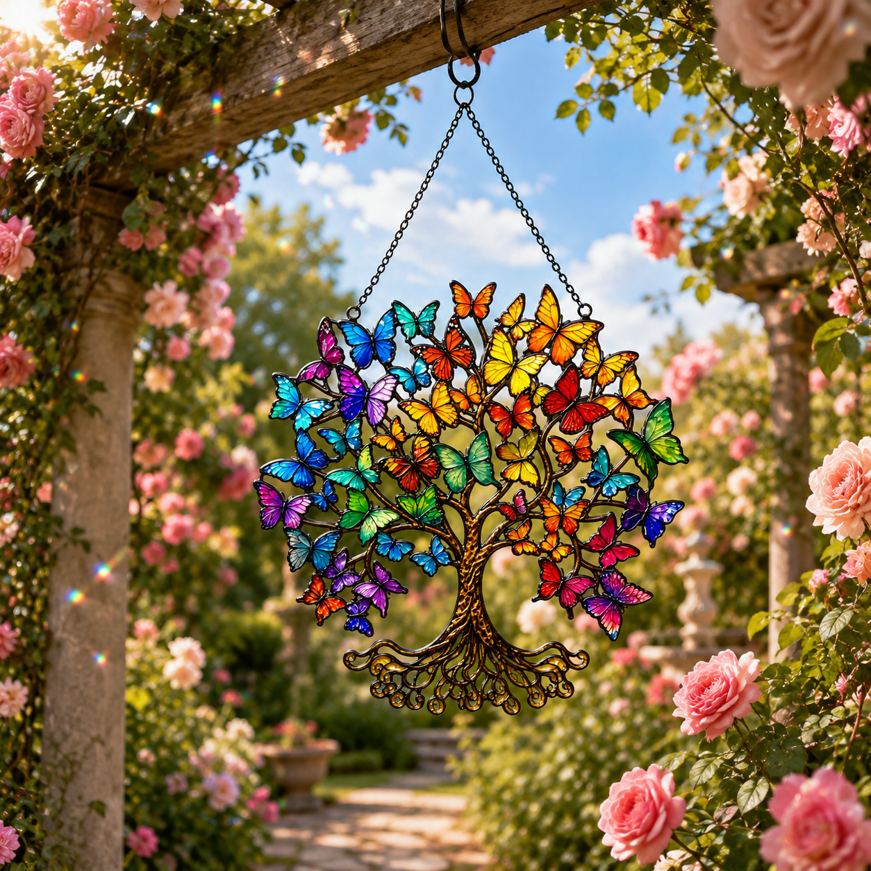 Rainbow Butterfly Tree of Life Holographic Acrylic Suncatcher