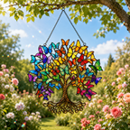 Rainbow Butterfly Tree of Life Holographic Acrylic Suncatcher