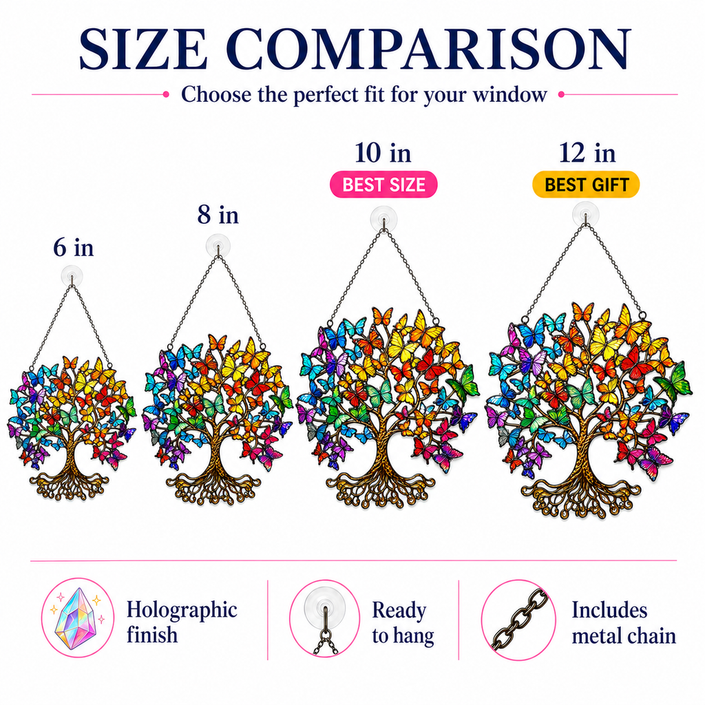 Rainbow Butterfly Tree of Life Holographic Acrylic Suncatcher