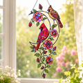 Cardinal Pair & Roses Crescent Moon Holographic Acrylic Suncatcher