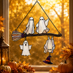 Four Ghosts on a Broomstick Holographic Acrylic Suncatcher