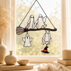 Four Ghosts on a Broomstick Holographic Acrylic Suncatcher
