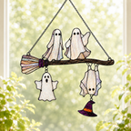 Four Ghosts on a Broomstick Holographic Acrylic Suncatcher