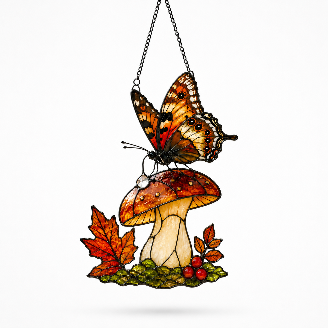 Orange Butterfly & Mushroom Holographic Acrylic Suncatcher