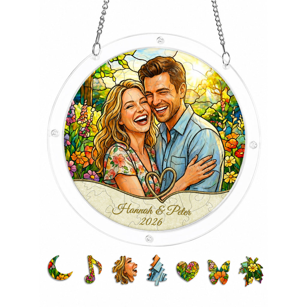 Personalized Couple Photo Acrylic Puzzle Suncatcher
