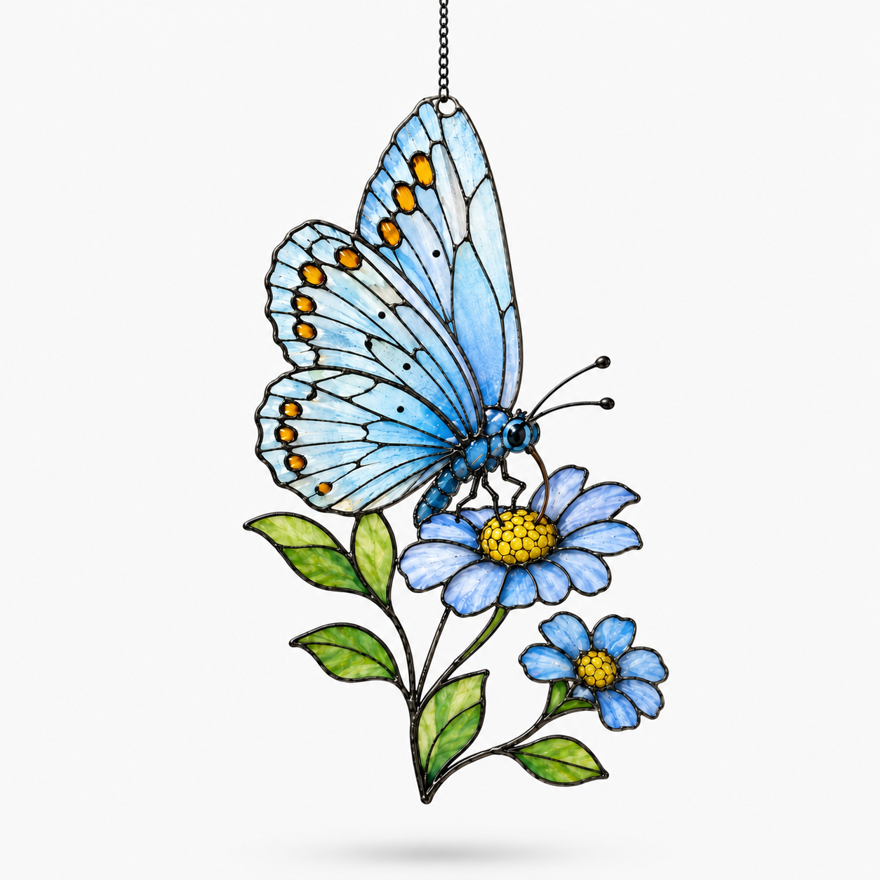 Blue Butterfly & Daisy Holographic Acrylic Suncatcher
