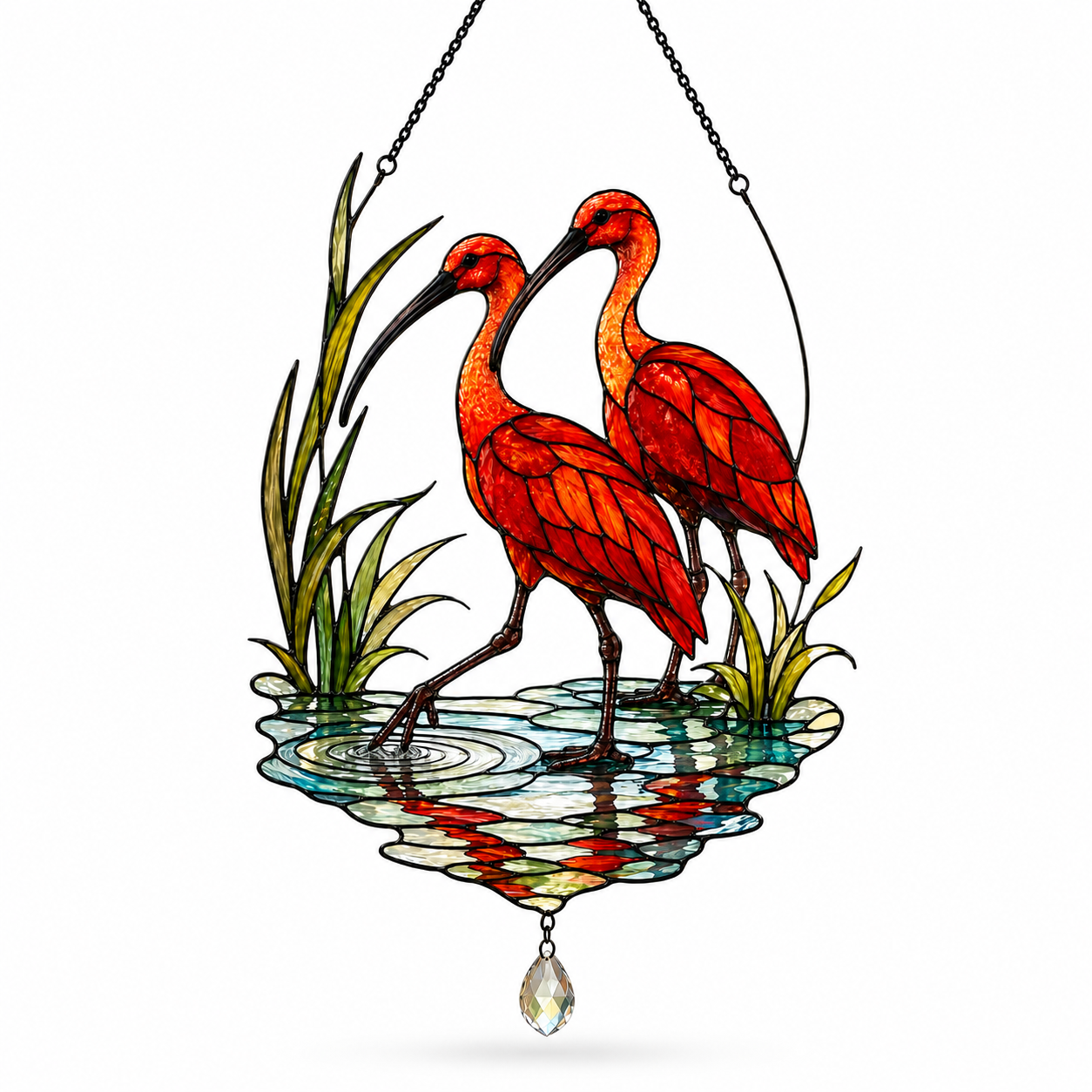 Scarlet Ibis Pair Holographic Acrylic Suncatcher