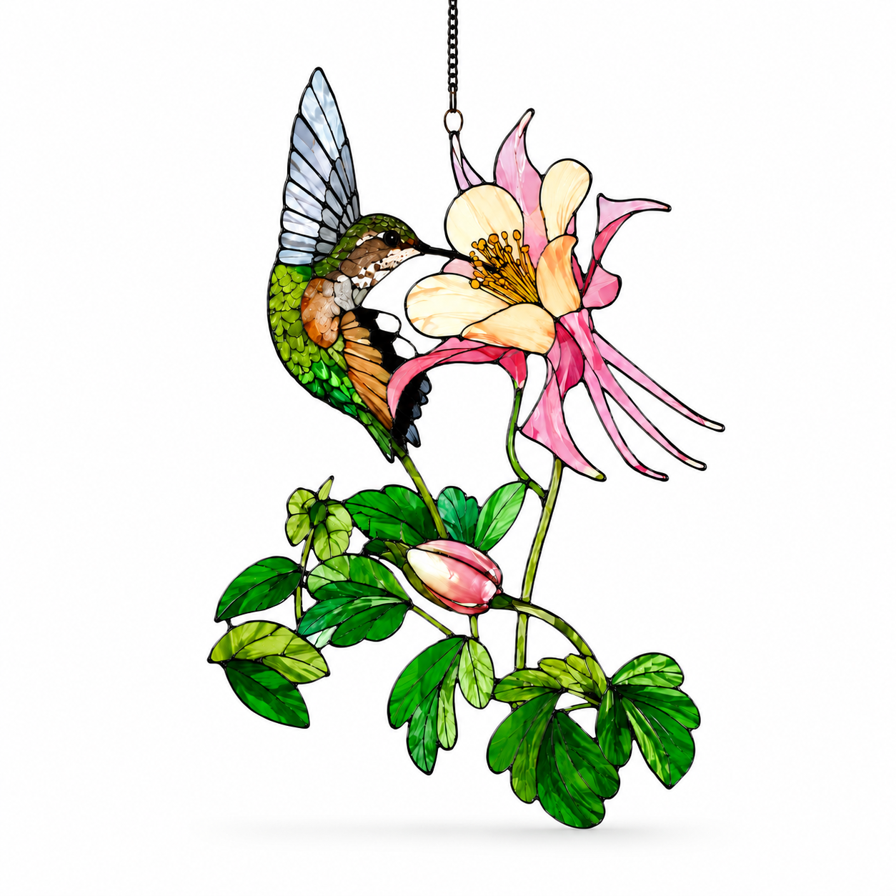 Hummingbird & Columbine Holographic Acrylic Suncatcher