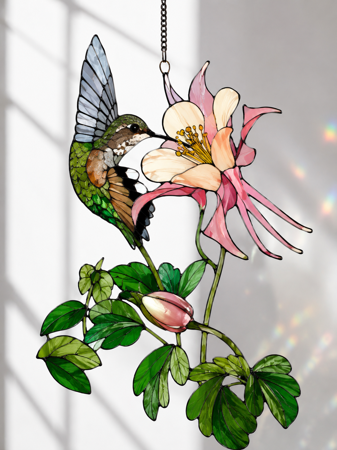 Hummingbird & Columbine Holographic Acrylic Suncatcher