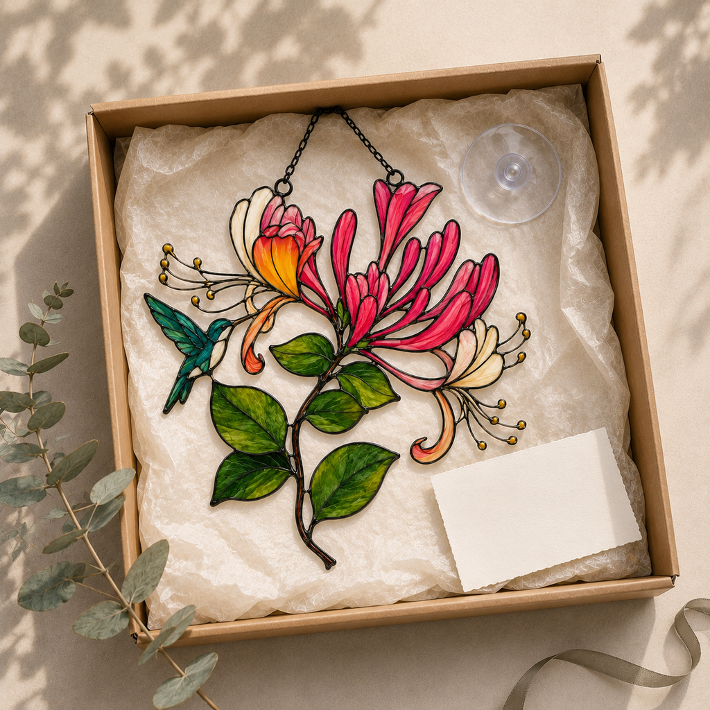 Hummingbird & Honeysuckle Holographic Acrylic Suncatcher