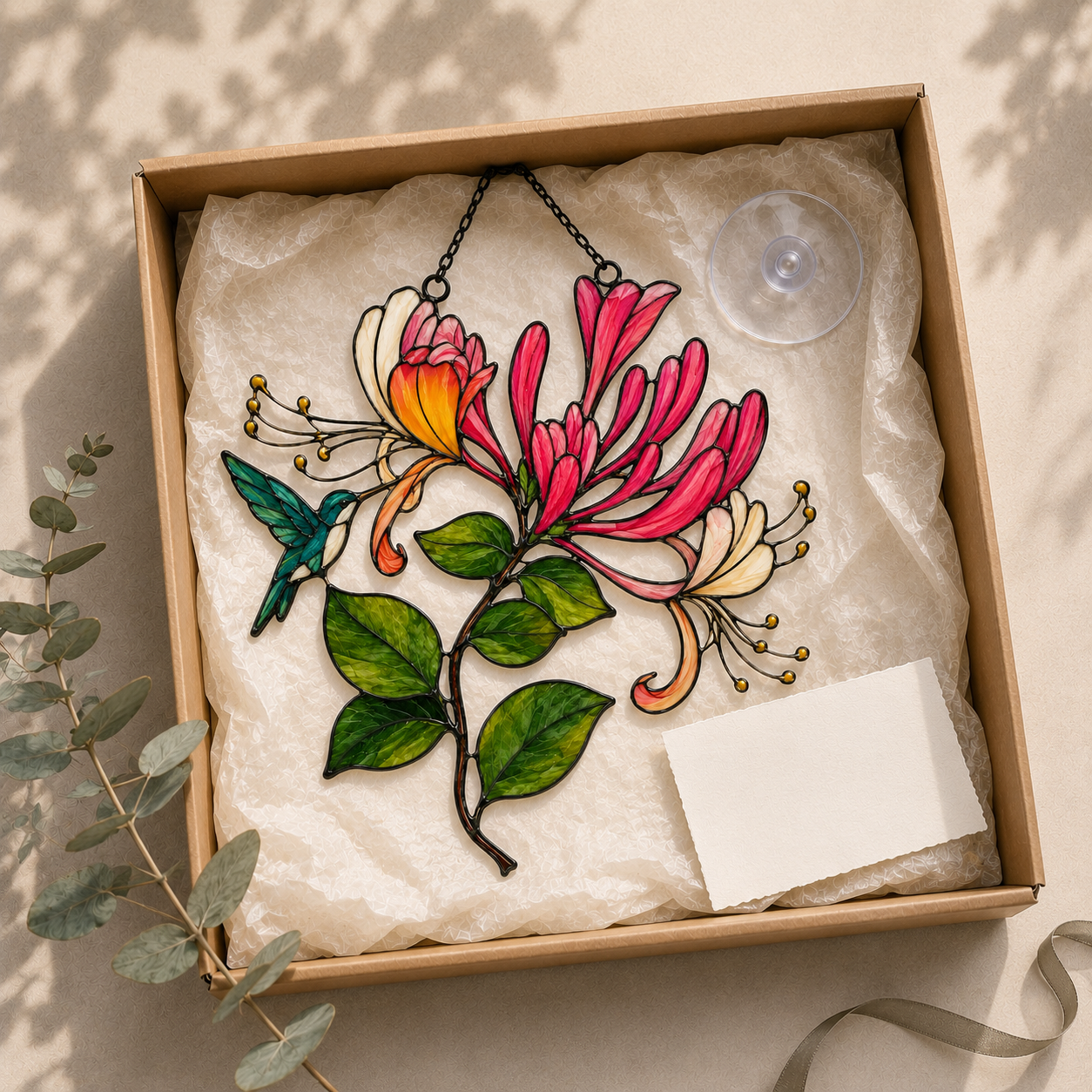 Hummingbird & Honeysuckle Holographic Acrylic Suncatcher