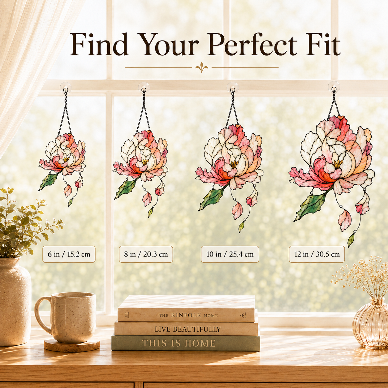 Pink Peony Holographic Acrylic Suncatcher