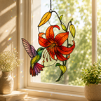 Hummingbird & Tiger Lily Holographic Acrylic Suncatcher