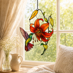 Hummingbird & Tiger Lily Holographic Acrylic Suncatcher